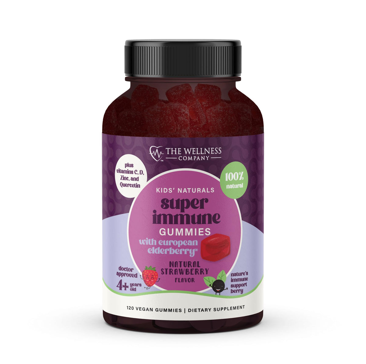 Bottle of The Wellness Company Kids Naturals Elderberry Gummies 60-count