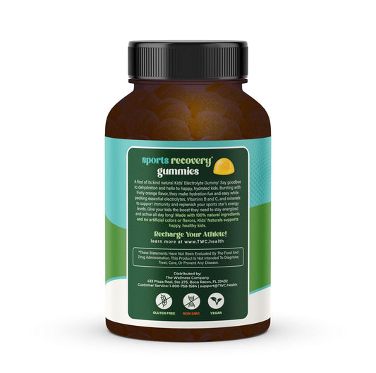 Back label of Kids Naturals Sport Recovery Gummies bottle