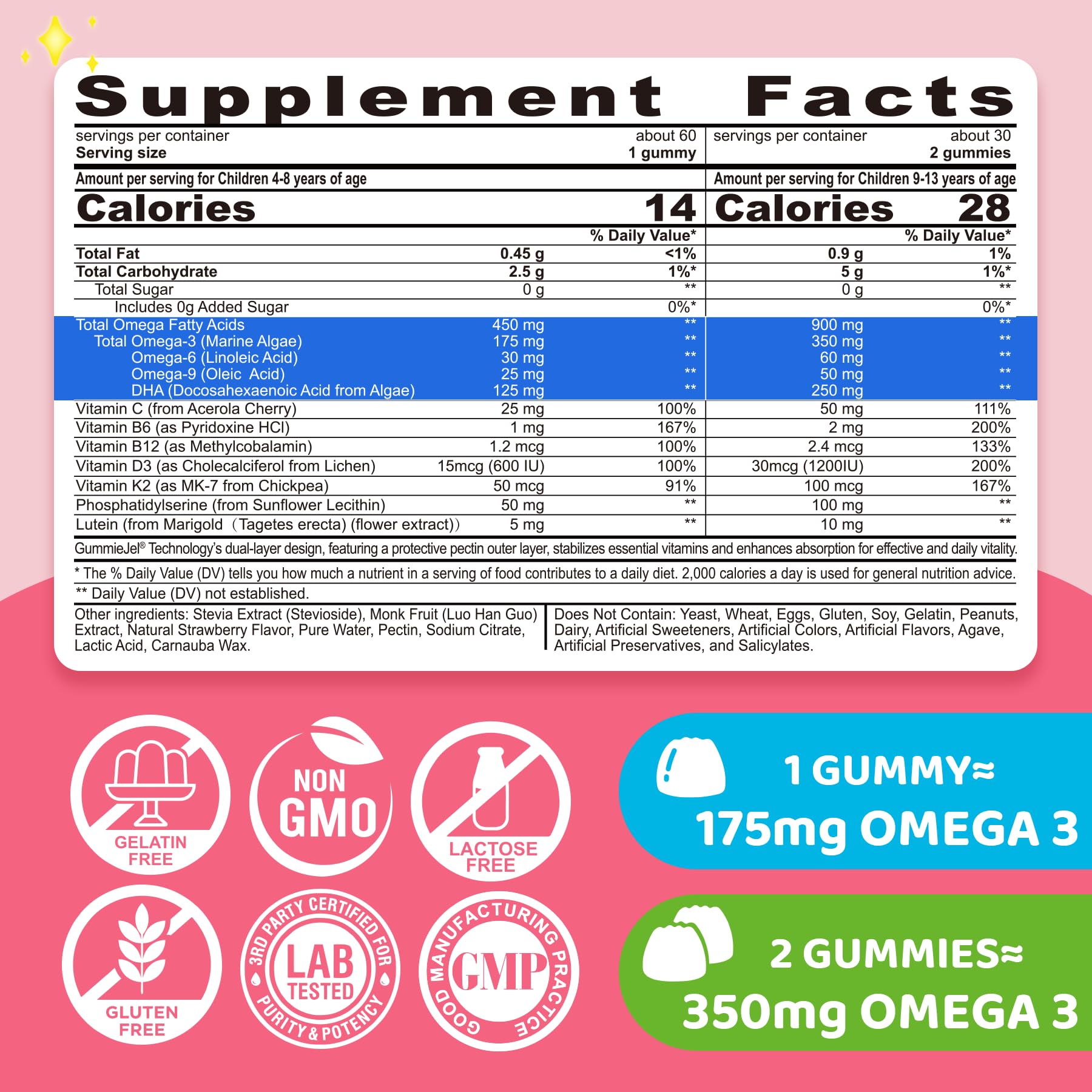 Liquid strawberry-flavored center of the omega-3 gummy
