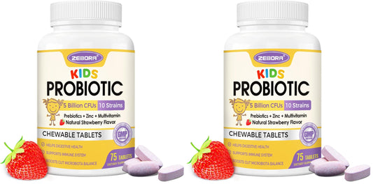 Front view of Kids Probiotic Chewables bottle with strawberry flavor