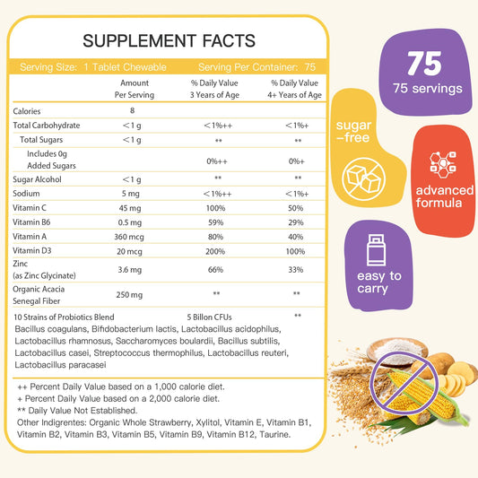 Nutrition facts and probiotic strains label on bottle