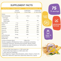 Nutrition facts and probiotic strains label on bottle