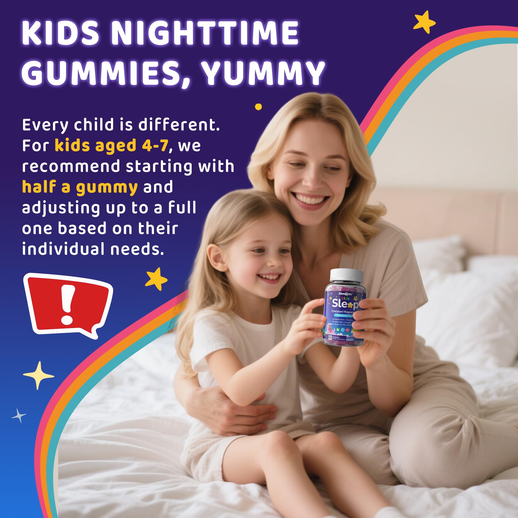 Dosage guidance showing 1-2 gummies per night