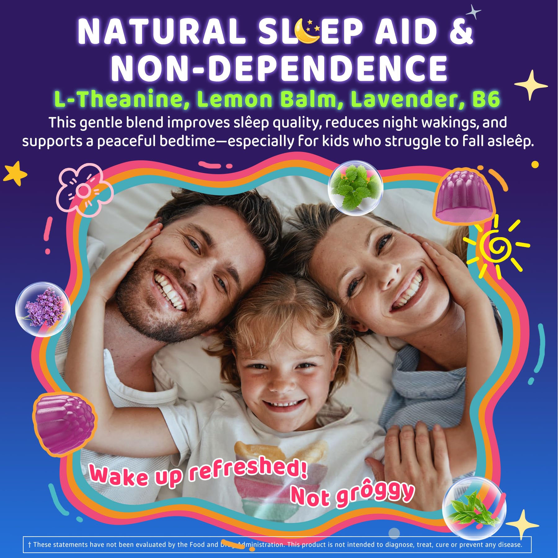 Gummies promoting restful sleep and immune health for children