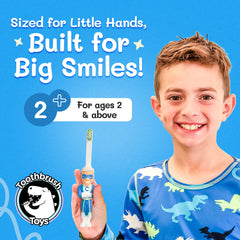 Close-up of replaceable brush head on children's superhero toothbrush