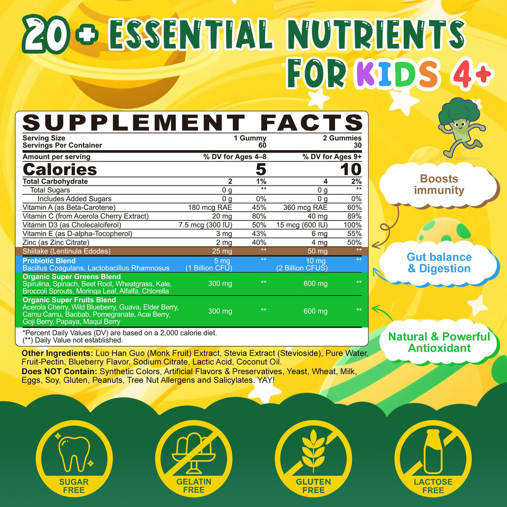 Close-up of Kids Super Greens Gummies 2-pack bottle