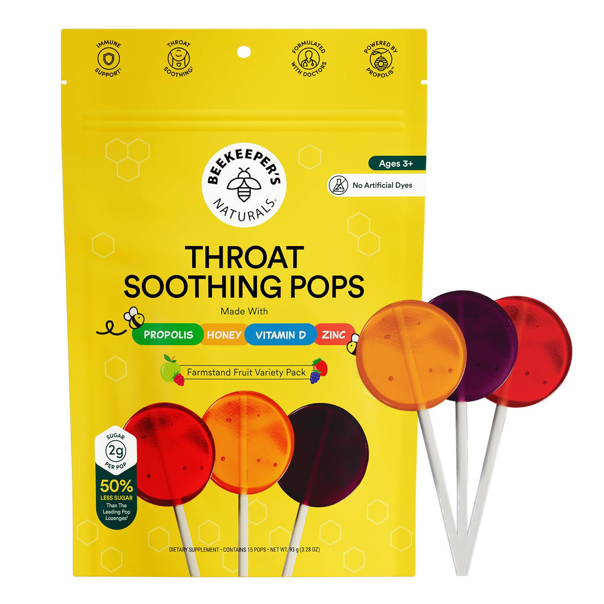 Beekeeper's Naturals Kids Throat Soothing Lollipops packaging