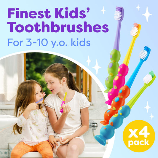 Close-up of child-sized toothbrush head for ages 3-10