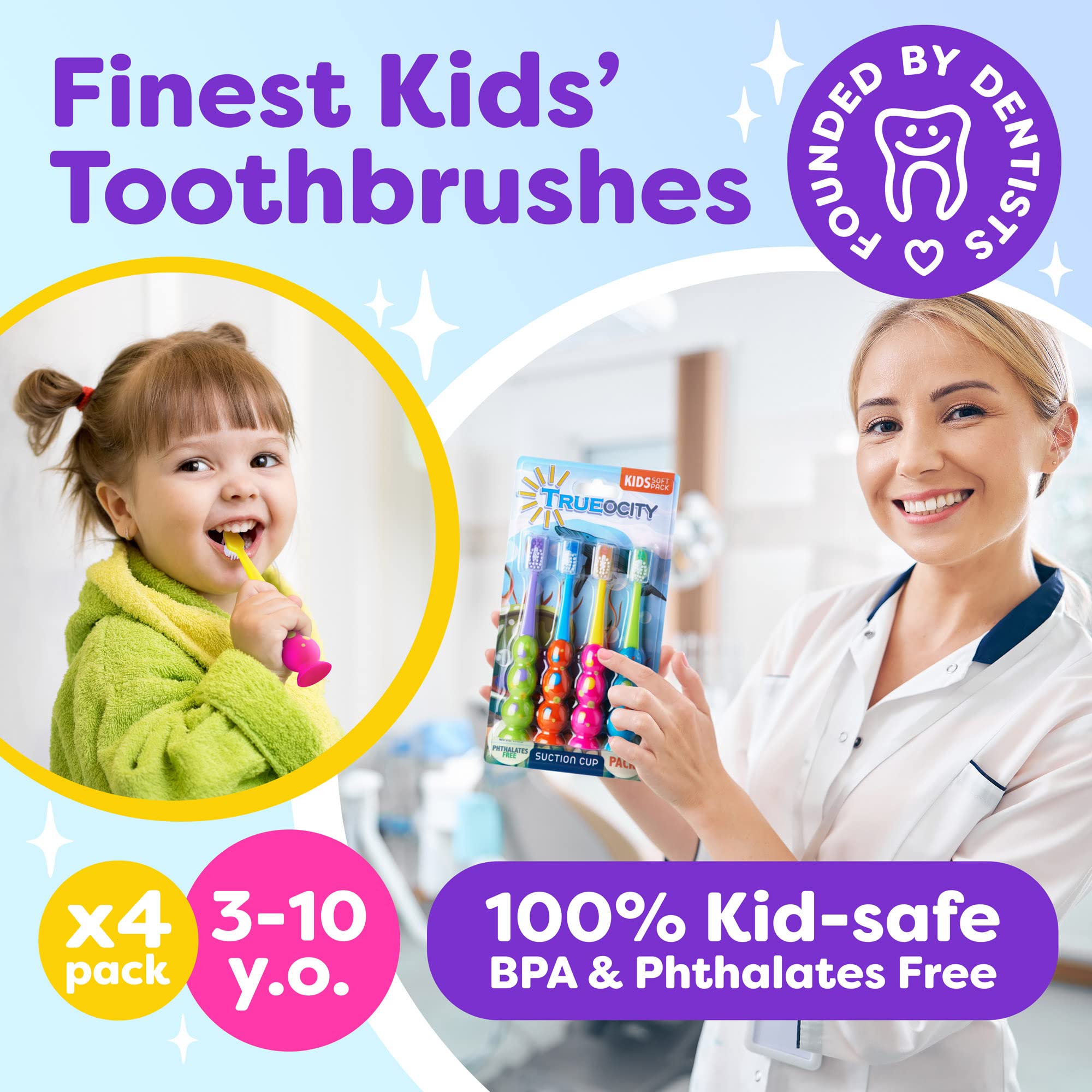 Durable multi-color kids toothbrush set ready for use
