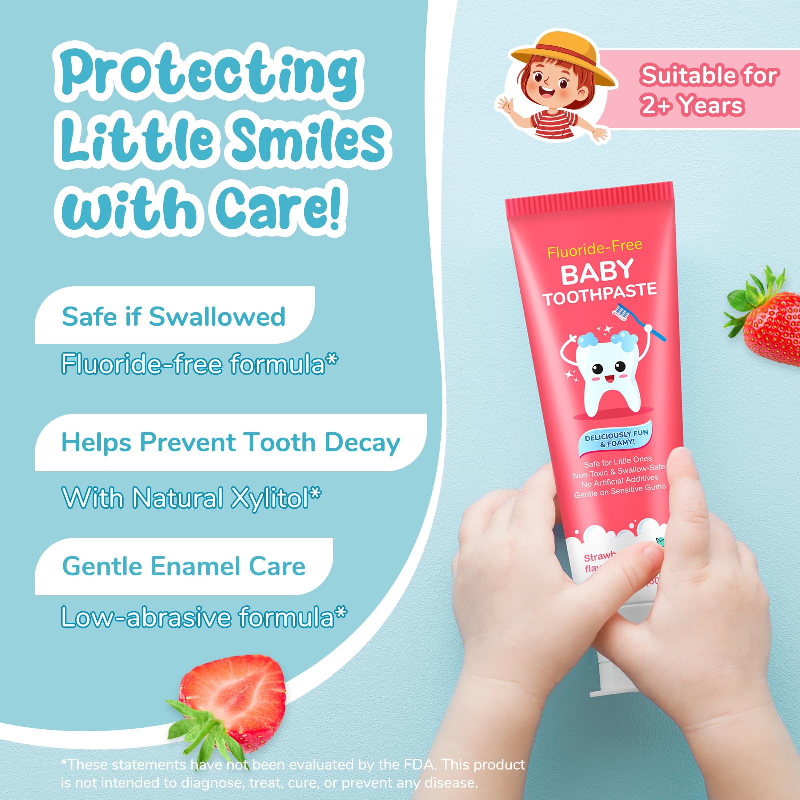 Illustration of a child brushing teeth with fluoride-free toothpaste