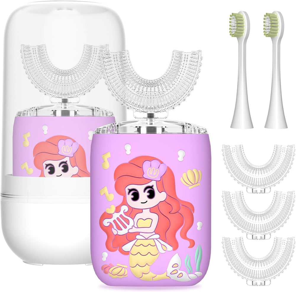 Kids U-shaped electric toothbrush with mermaid purple design