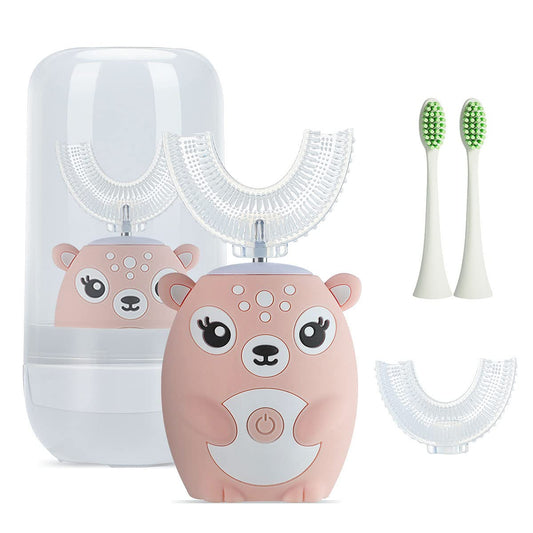Kids U-shaped cartoon deer toothbrush front view