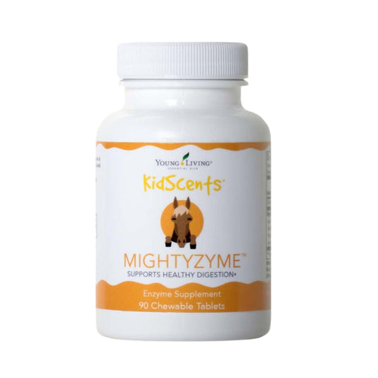 Front view of KidScents MightyZyme chewable tablets bottle