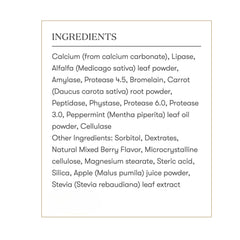 Nutrition facts panel for MightyZyme chewables