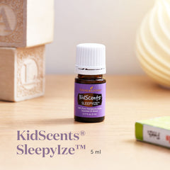 Close-up of SleepyIze bottle label with Young Living branding