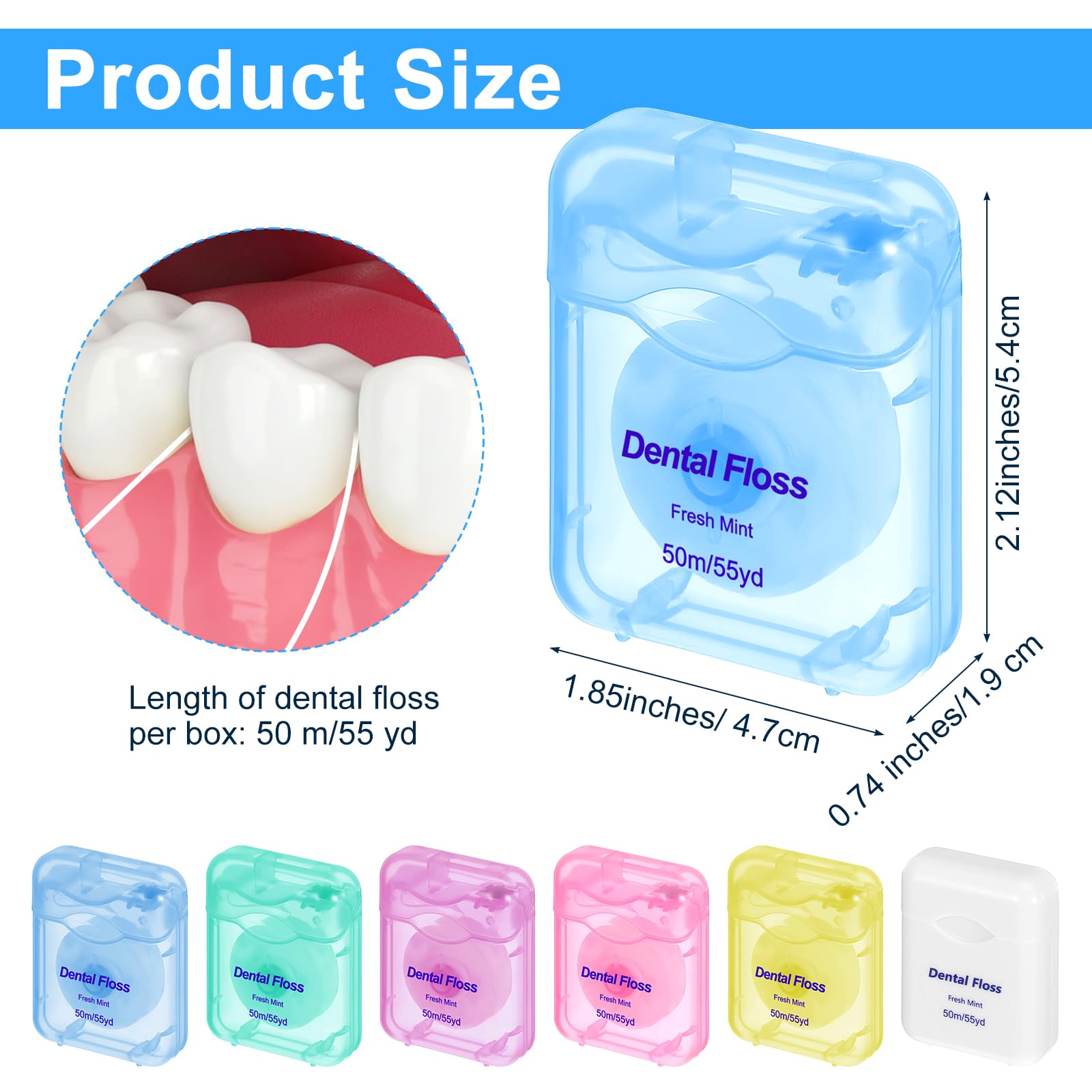 Front view of Kifmurase bulk dental floss in mint flavor with color variety