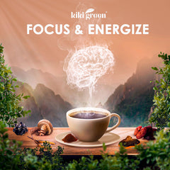 KIKI Green 8 Mushrooms brew added to coffee, illustrating convenient morning ritual.