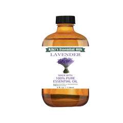 Kiki's Lavender Essential Oil 4oz bottle with amber glass and dropper