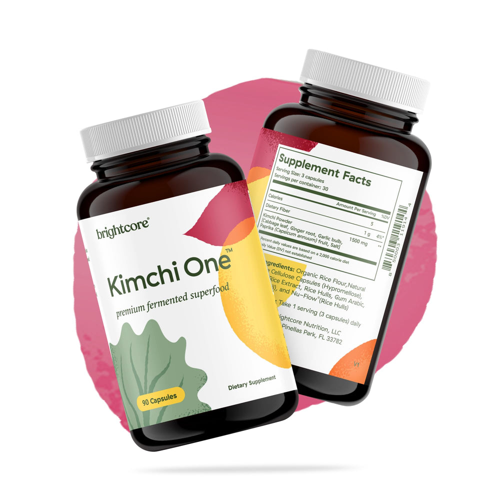 Kimchi One daily usage routine with bottle and capsules
