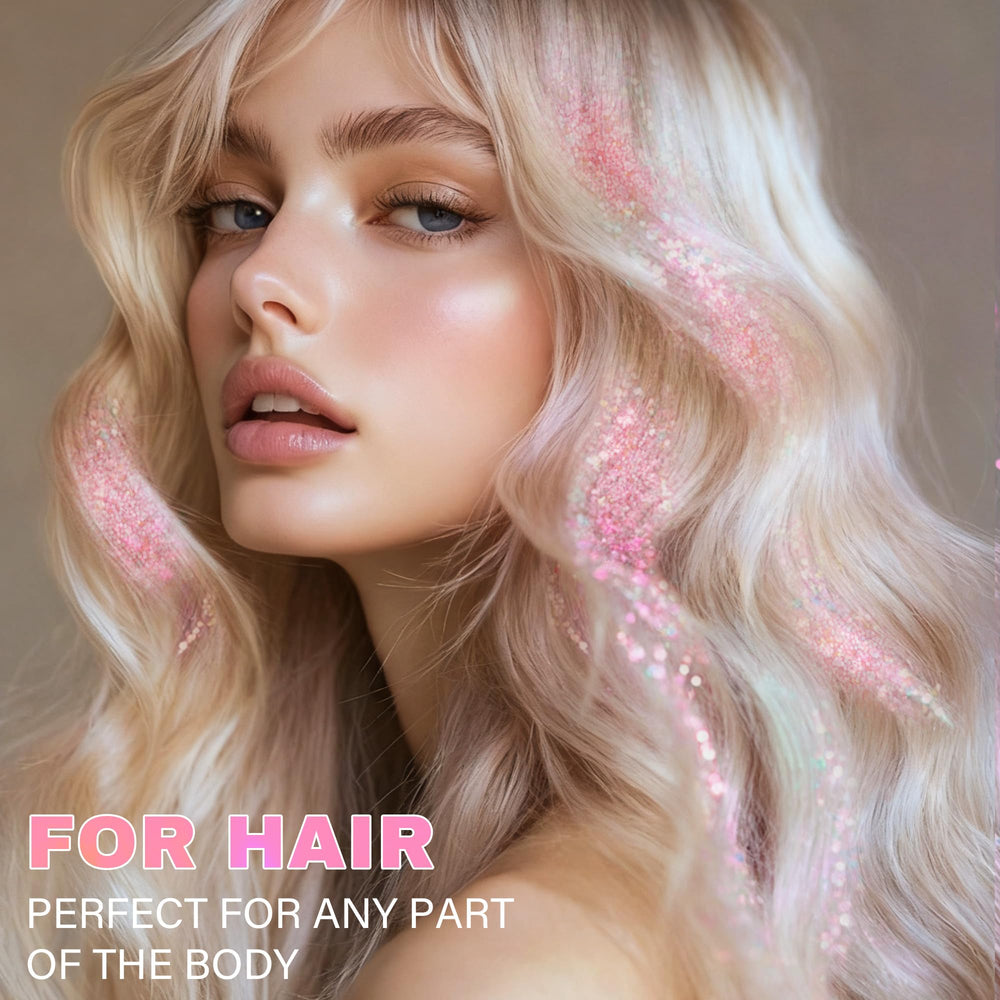 KIMIEYE glitter on hair and face for creative, flexible looks.