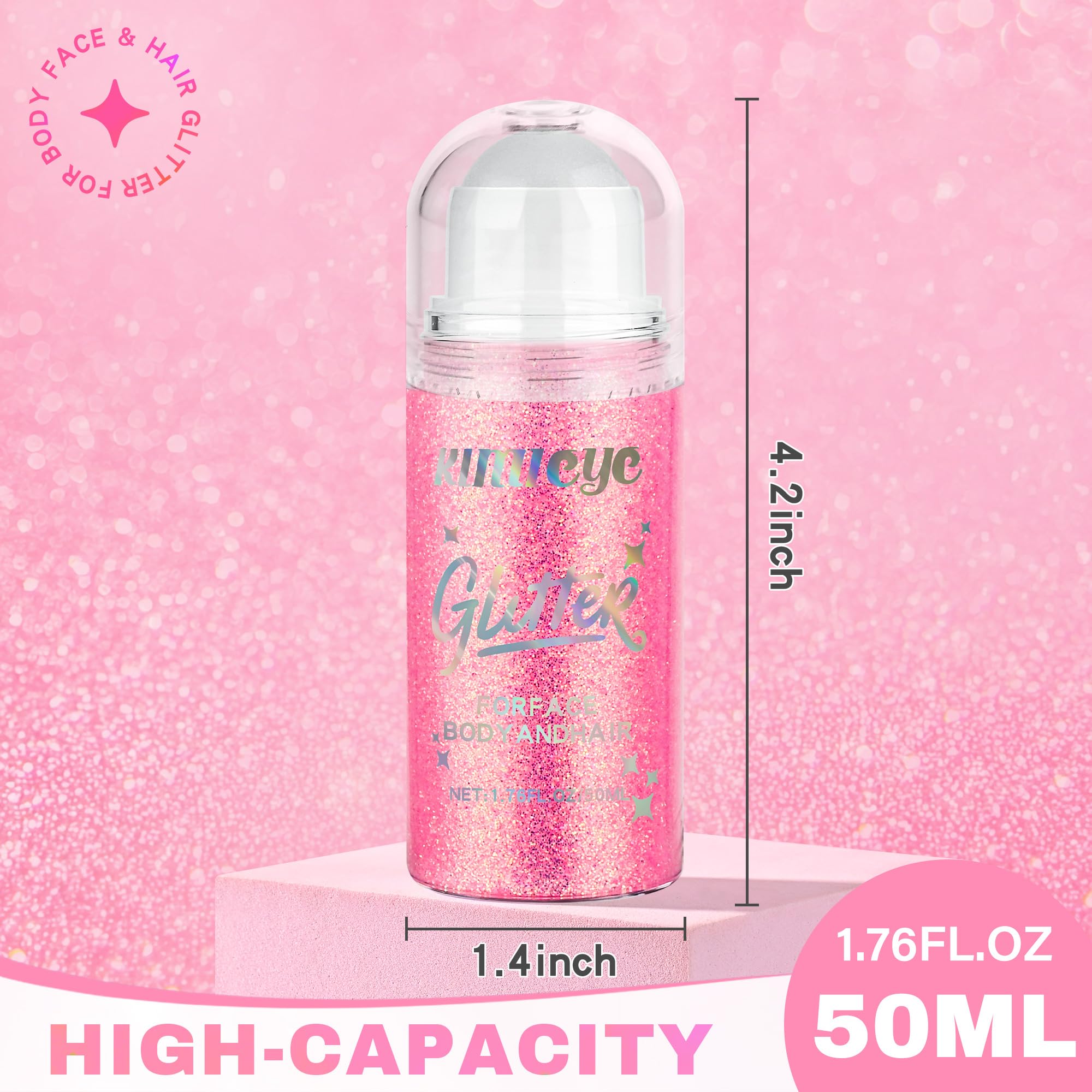KIMIEYE holographic glitter on skin creates dynamic rainbow shimmer under light.