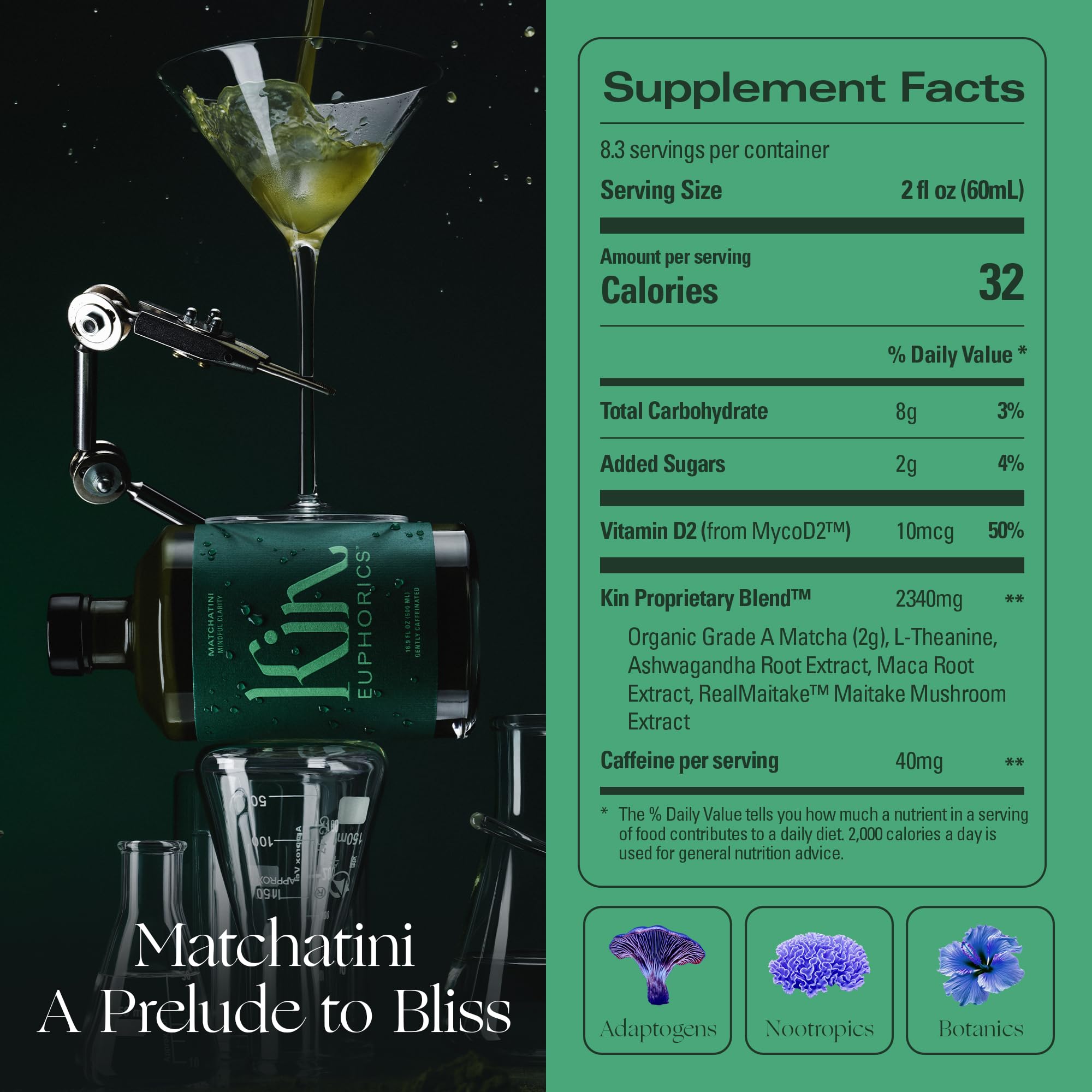 Kin Euphorics Matchatini bottle side view