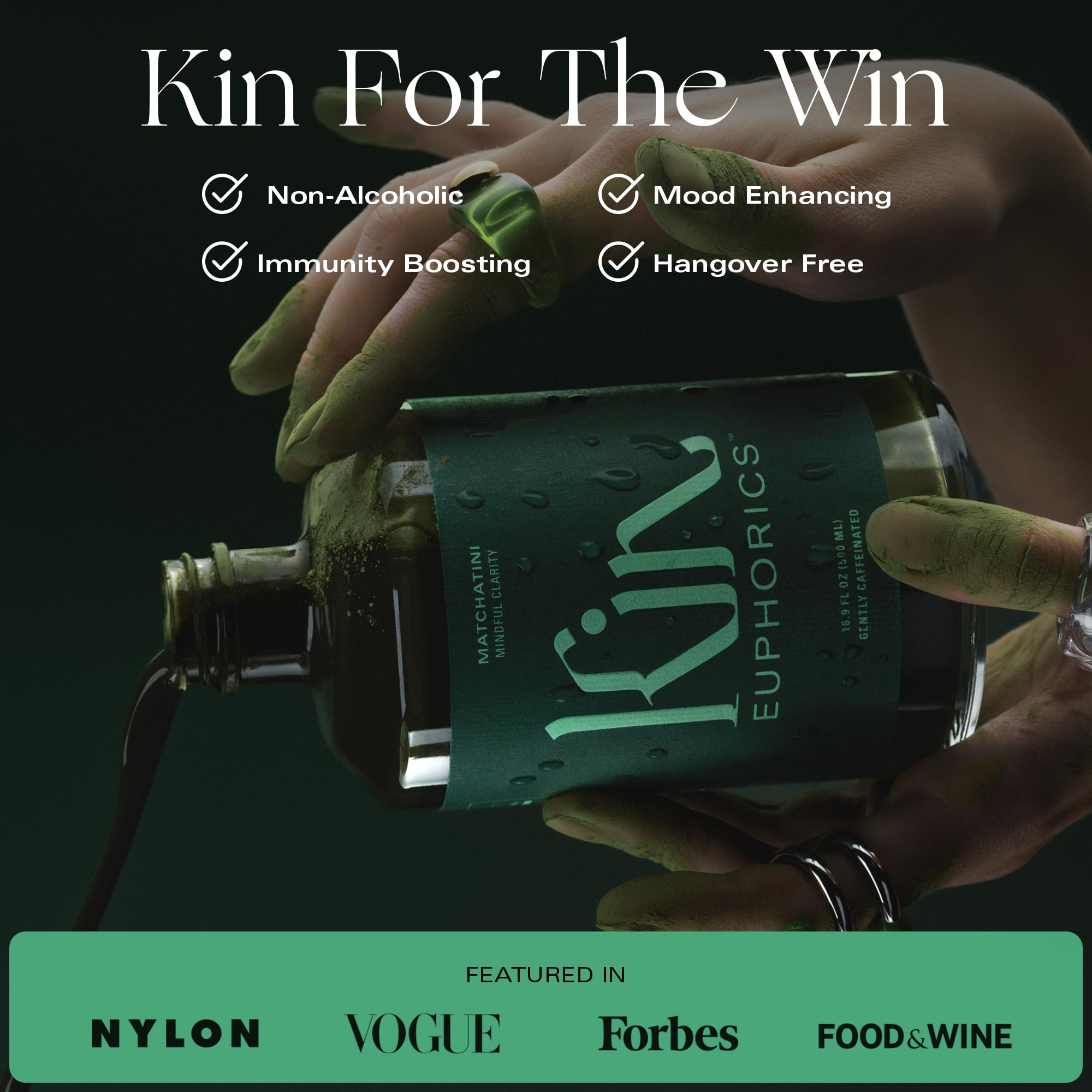 Kin Euphorics Matchatini packaging and nutrition label close-up