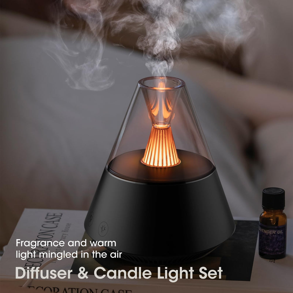 Diffuser emitting nano fragrance mist with warm glow