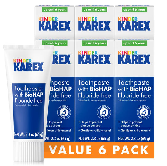 Kinder Karex Hydroxyapatite Kids Toothpaste packaging box with 6 tubes