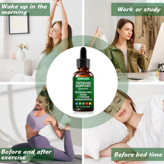 Illustration of ingredients for thyroid support: iodine, zinc, selenium, L-tyrosine, ashwagandha