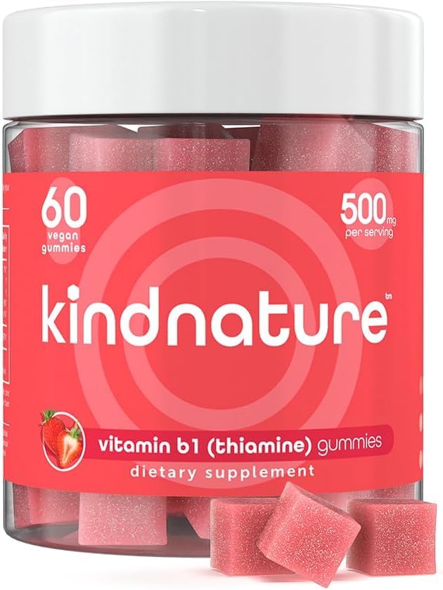 Product shot of the kindnature Vitamin B1 Gummies 500mg bottle