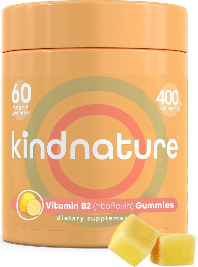 Kindnature Vitamin B2 Gummies bottle and packaging on white background