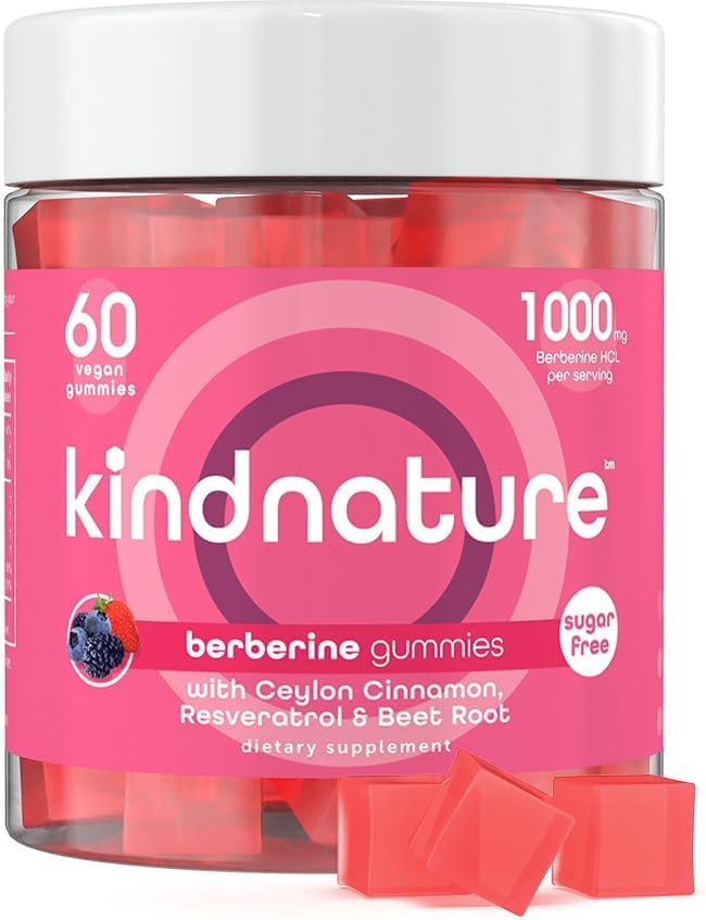 Product bottle shot of KINDNATURE Berberine Gummies 1000mg with Cinnamon & Resveratrol