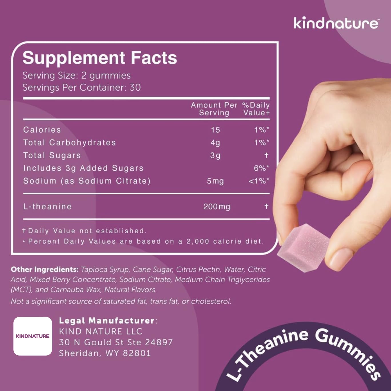 Close-up of vegan L-Theanine gummies in mixed berry flavor