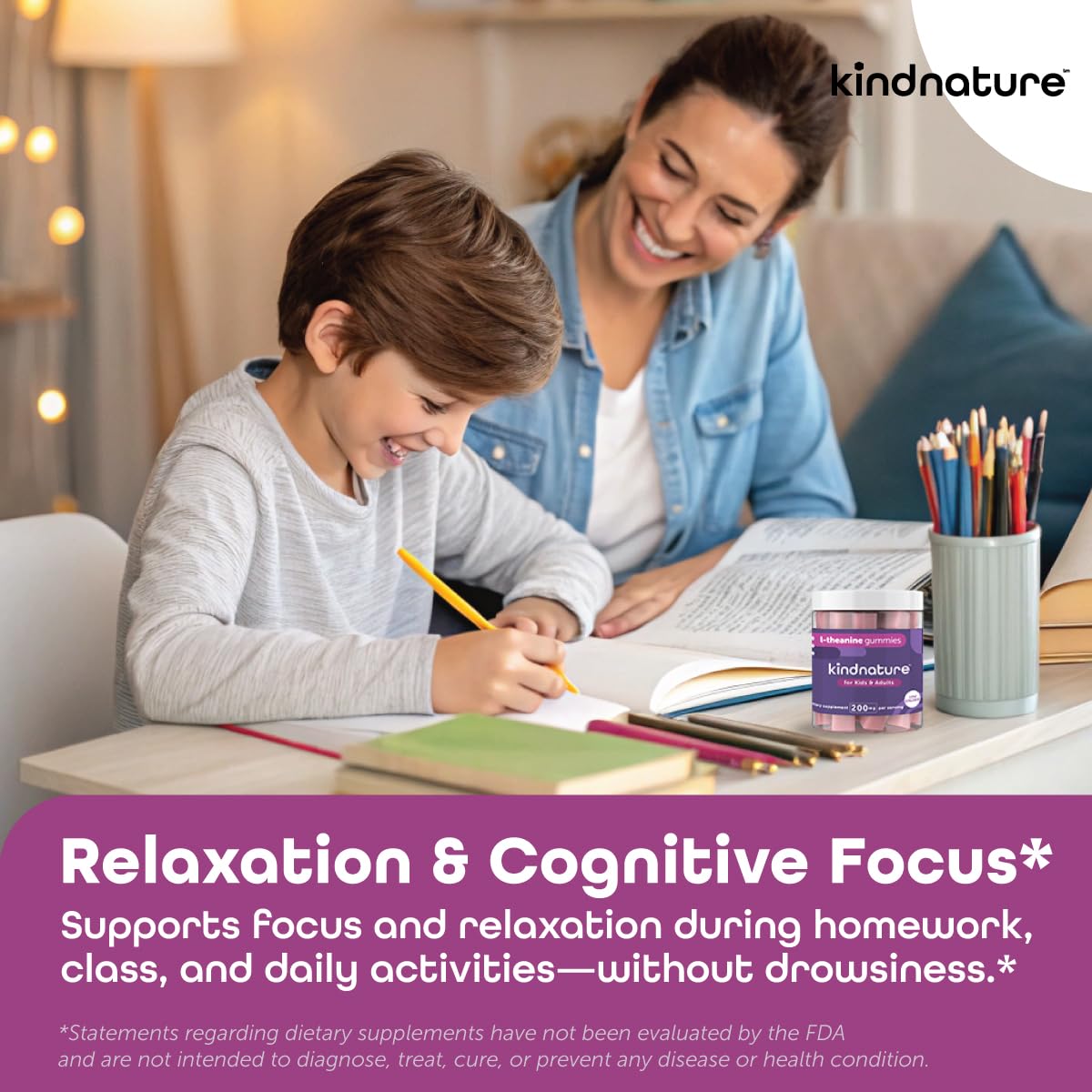 Adult and kid-friendly calm and focus gummies packaging