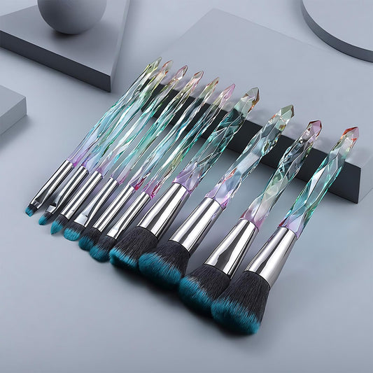 Kingtree transparent-handle brushes glisten, adding luxury while applying makeup