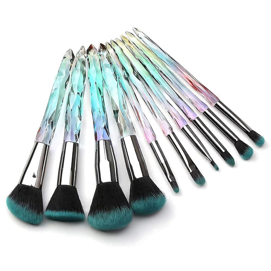 Kingtree crystal-handled 10-piece makeup brush set for even powder application