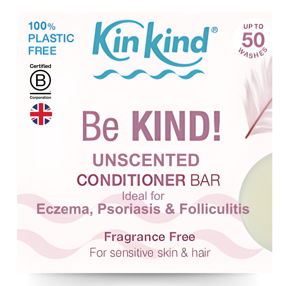KinKind fragrance-free conditioner bar closeup for sensitive skin use.