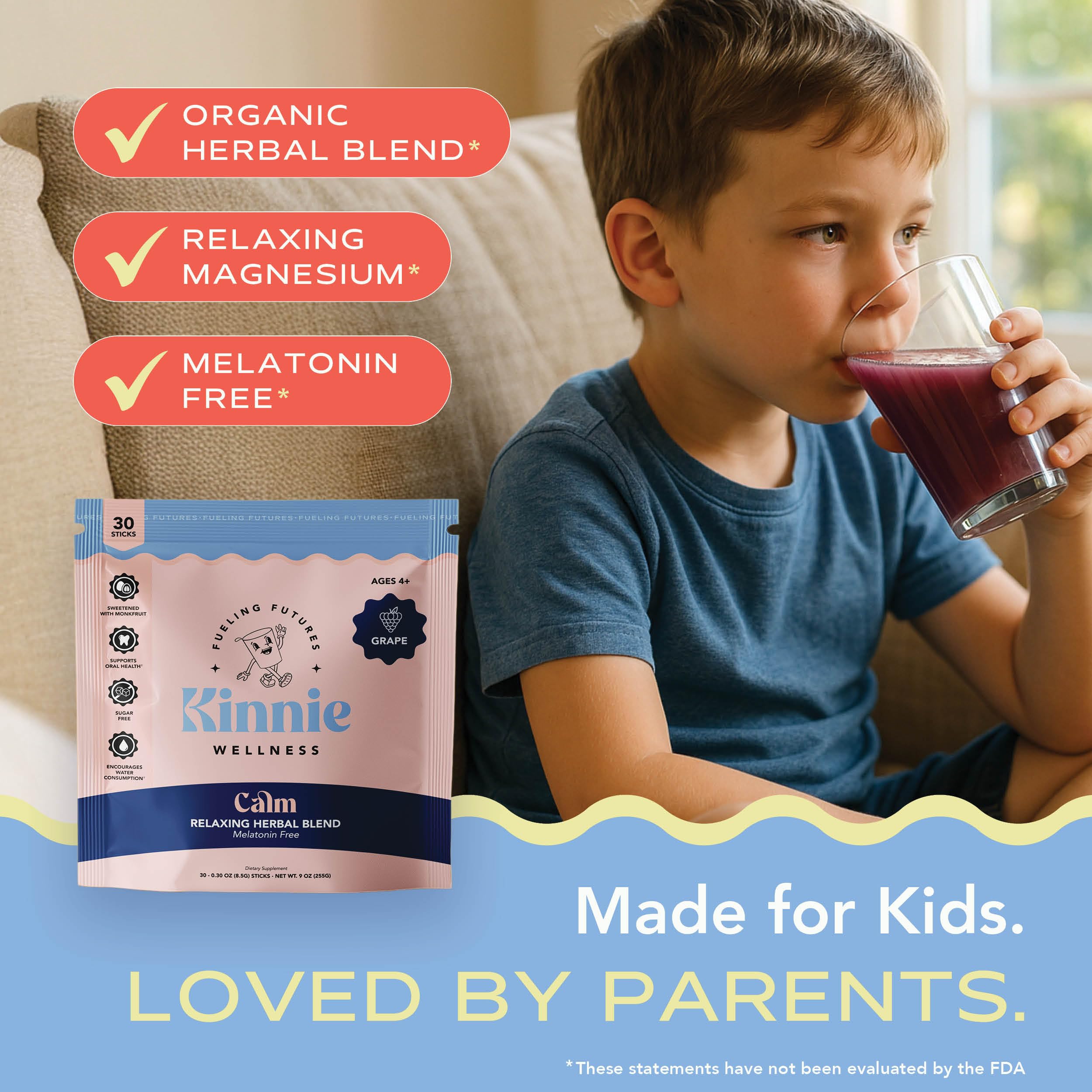 Kinnie Calm grape drink mix sticks box