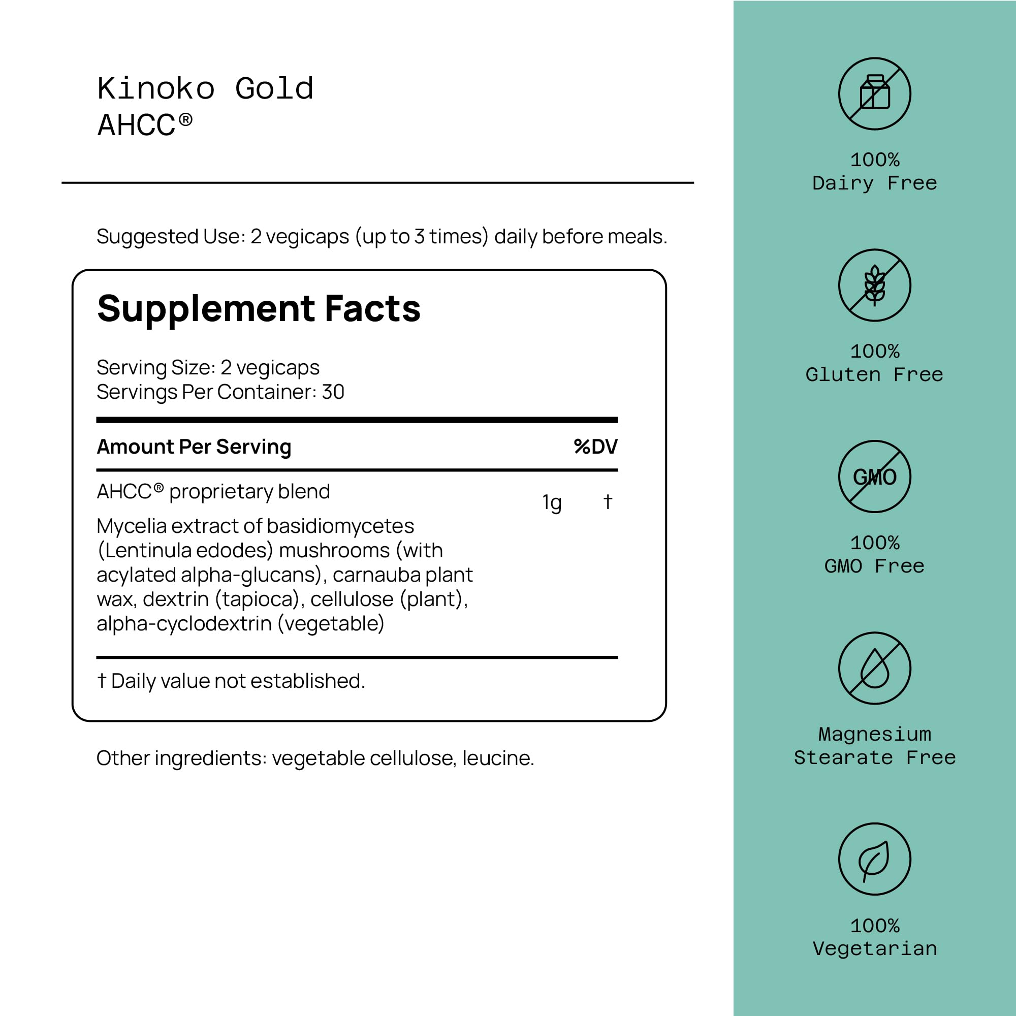 Kinoko Gold AHCC 500 mg capsules close-up