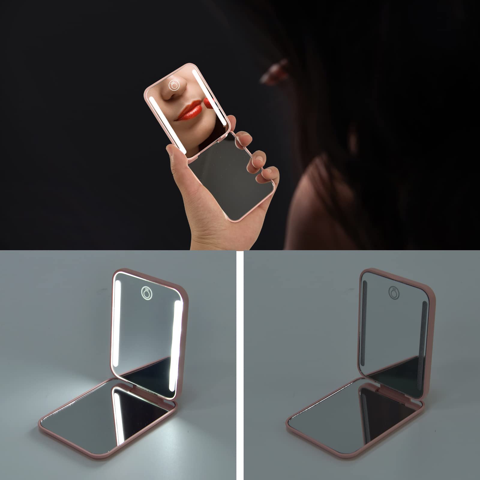 Kintion pink pocket mirror provides reliable light for close-up grooming