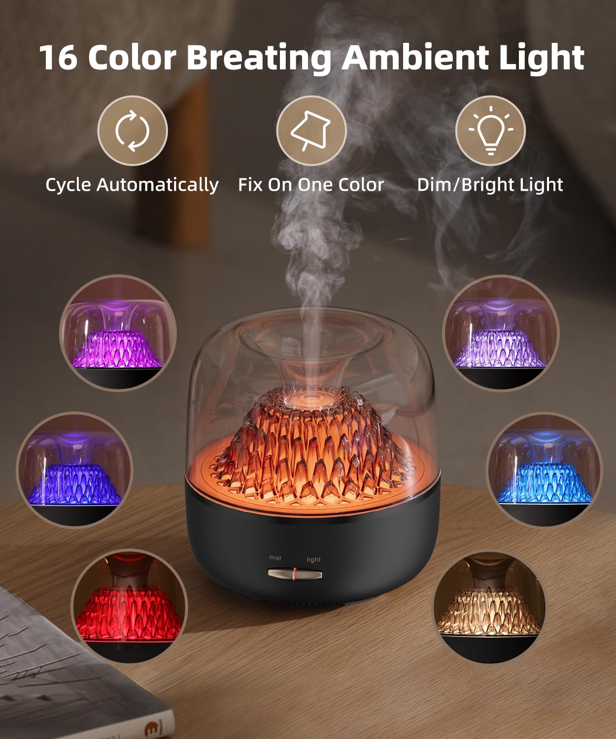 Quiet operation KinYiLO diffuser under 25dB with soft glow