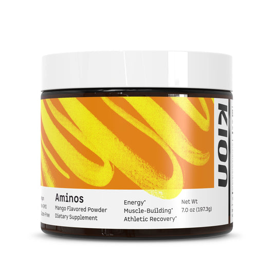 Kion Aminos Mango flavor powder bottle showing label