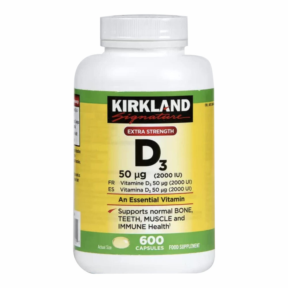 Front view of Kirkland Vitamin D3 2000 IU 600 softgels (pack of 2)