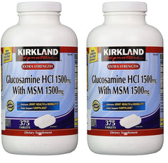 Kirkland Signature Glucosamine with MSM bottle – 375 tablets (2 pack) front view