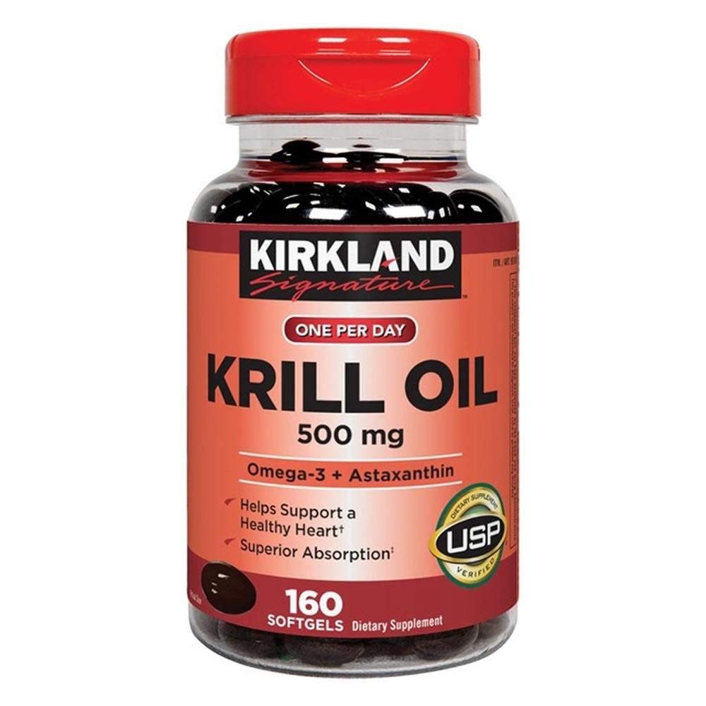Kirkland Signature Krill Oil 500 mg bottle – 160 softgels