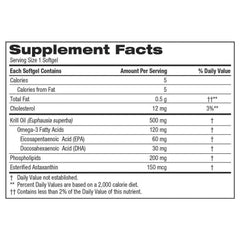 Close-up of Kirkland Krill Oil 500 mg softgels in bottle