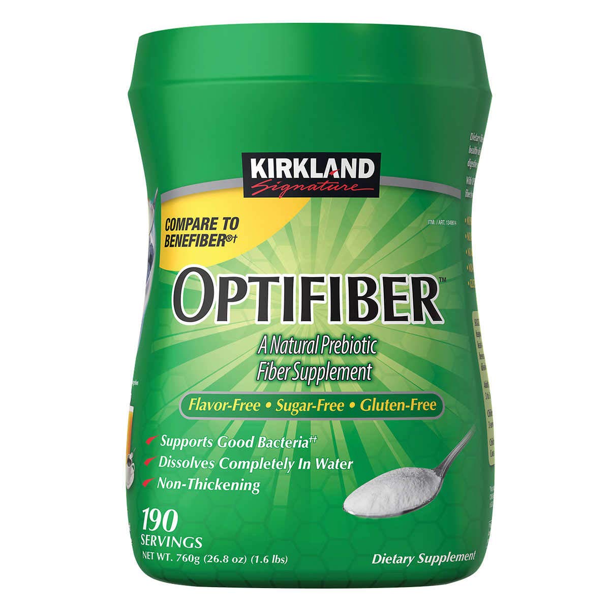 Kirkland Signature OPTIFIBER bottle front view, 25.6 oz, 2-pack