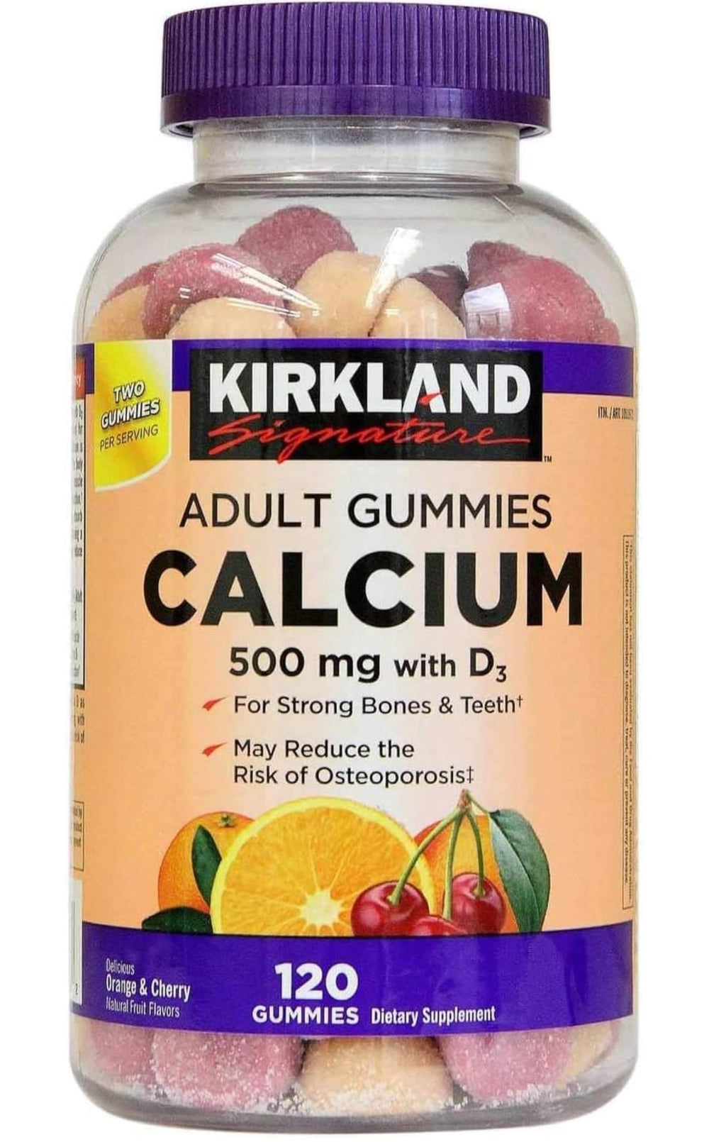 Kirkland Signature Chewable Calcium with Vitamin D3 Gummies bottle – 120 count (hero image)