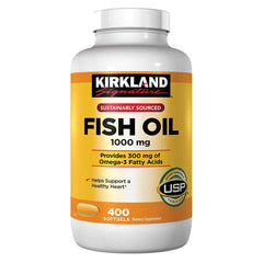 Kirkland Signature Fish Oil 1000 mg bottle with 400 softgels, 2-pack